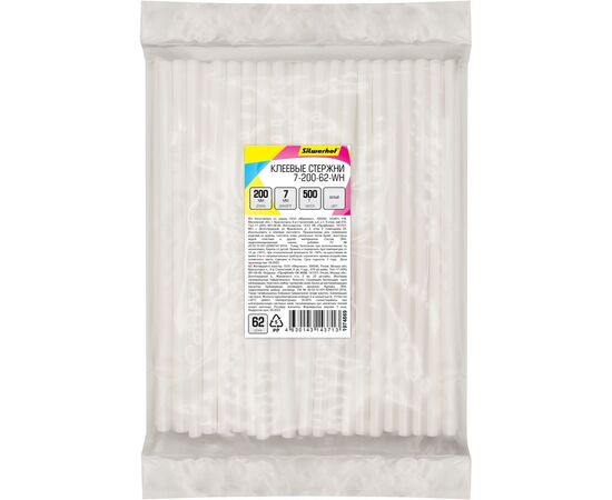  Cтержни клеевые для клеев. пистолета Silwerhof 7-200-62-WH L-200мм D7мм белый 62шт 