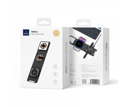  Беспроводное зарядное устройство (БЗУ) 3в1 WiWU Wi-W001, 15W (Black) 
