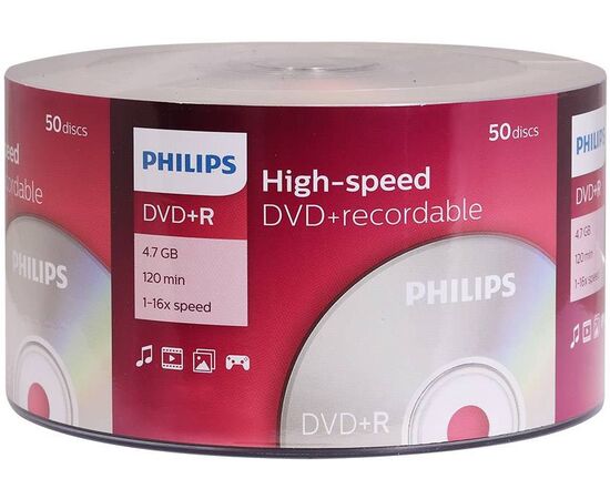  Диск DVD+R Philips DR4S6B50F/97 4.7Gb, 16x, Cake Box (50) 