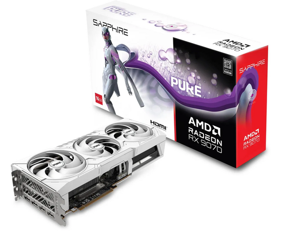  Видеокарта Sapphire AMD Radeon RX 9070 Pure OC 16ГБ (11349-02-20G), GDDR6, OC, Ret 