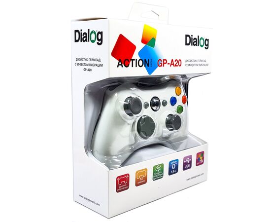  Геймпад Dialog Action GP-A20 (вибрация, 12 кнопок, PC, USB) (white) (243560) 