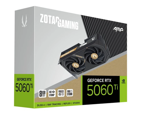  Видеокарта Zotac RTX5060Ti AMP 8GB (ZT-B50610F-10M) GDDR7 128bit 3xDP HDMI 2Fan Medium Pack 
