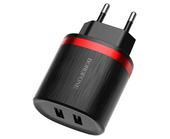  Сетевое зарядное устройство BOROFONE BA7A FlashPlug 2xUSB, 2.4A, черный 