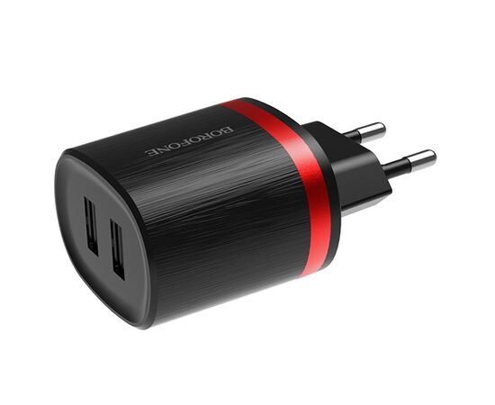  Сетевое зарядное устройство BOROFONE BA7A FlashPlug 2xUSB, 2.4A, черный 