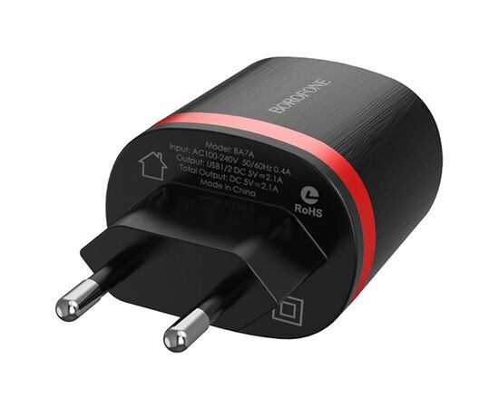  Сетевое зарядное устройство BOROFONE BA7A FlashPlug 2xUSB, 2.4A, черный 