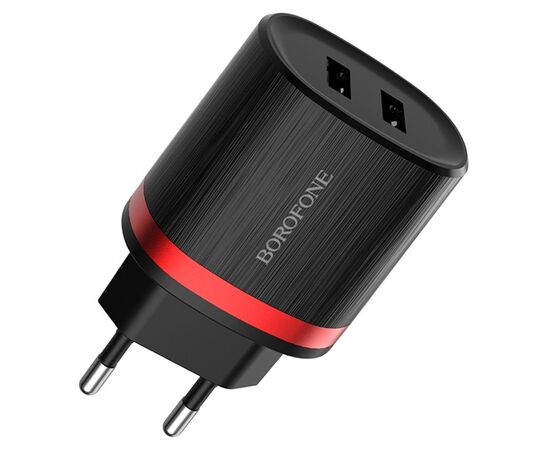  Сетевое зарядное устройство BOROFONE BA7A FlashPlug 2xUSB, 2.4A, черный 