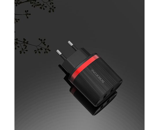  Сетевое зарядное устройство BOROFONE BA7A FlashPlug 2xUSB, 2.4A, черный 