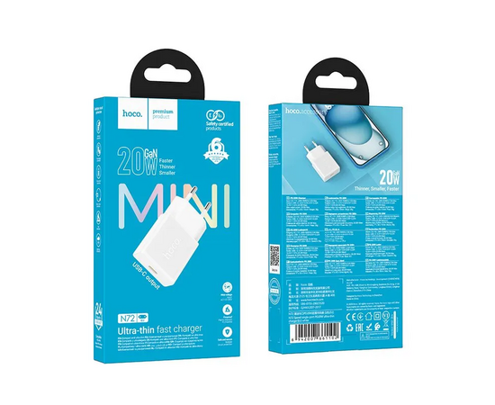  Зарядное устройство HOCO N72 Speed single-port PD20W ultra-thin charger (EU) White 